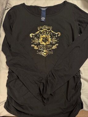 Chaps Black Long-Sleeve Tee with Metallic Gold Crest